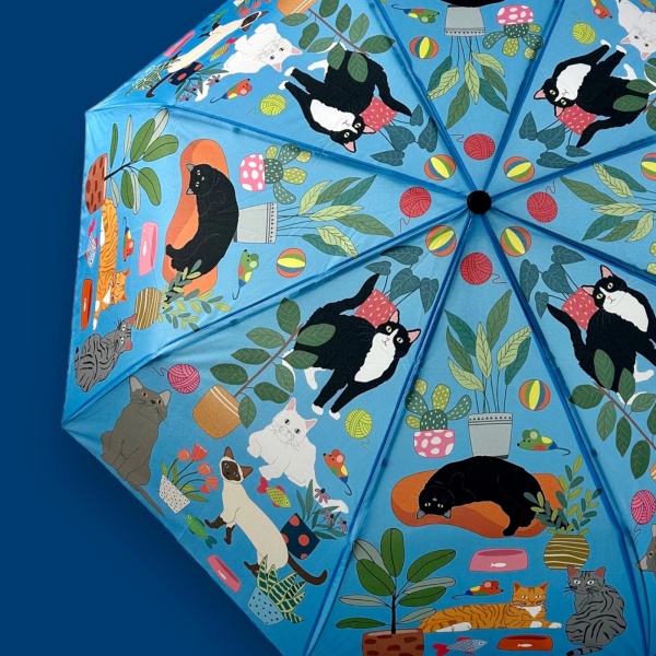 At Home with Cats Auto O&C Folding Art Umbrella by Naked Decor