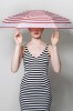 Sorbet Pink Striped Folding Compact Umbrella by Anatole of Paris  MARCELLE