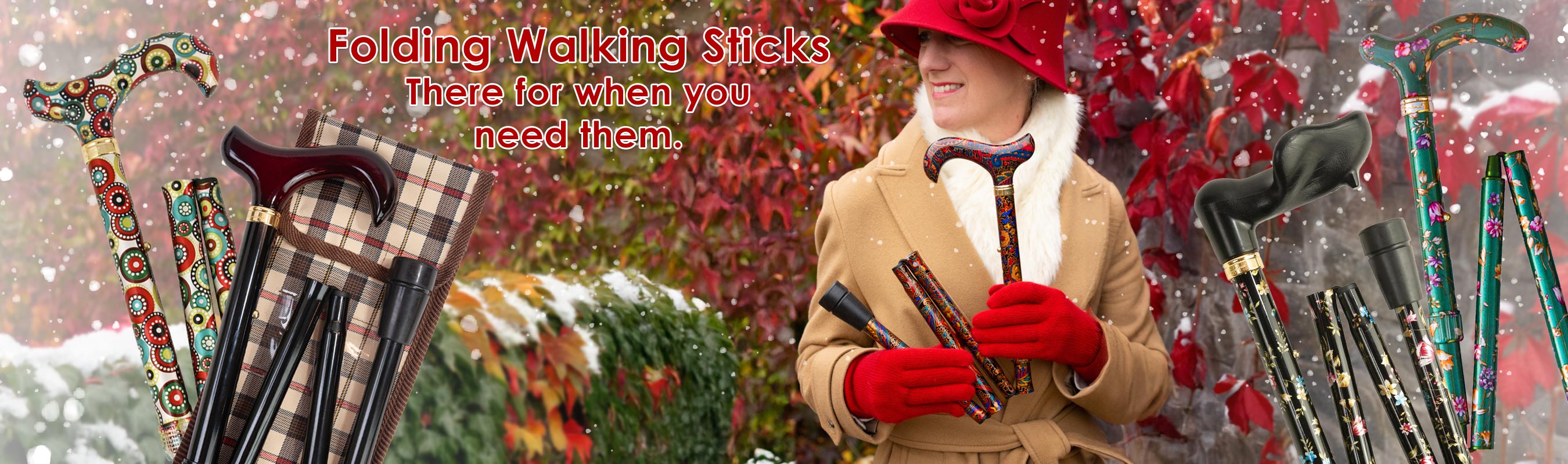 Folding Walking Sticks - There for when you need them... Huge range available at The Stick & Cane Shop from Folding Derbys and Crutch Handles to Anatomical and Petite options.