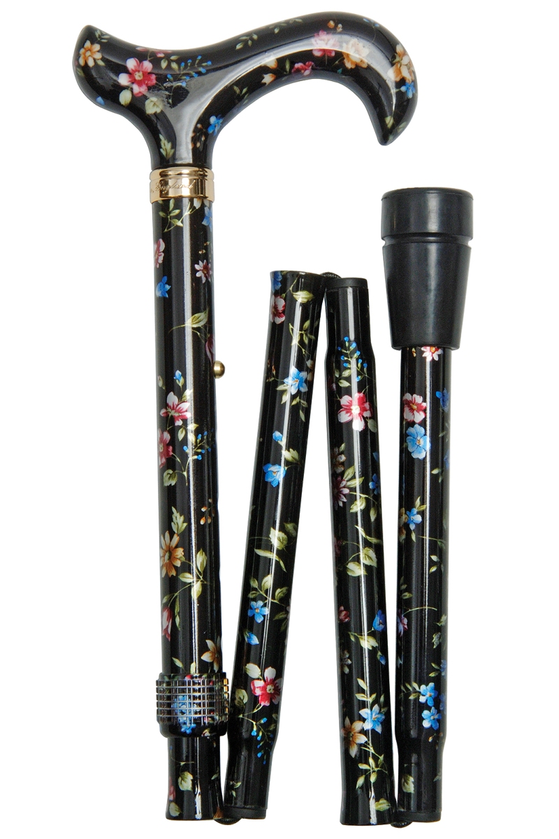 Ladies Black Mini Folding Cane with Travel Pouch 33-36