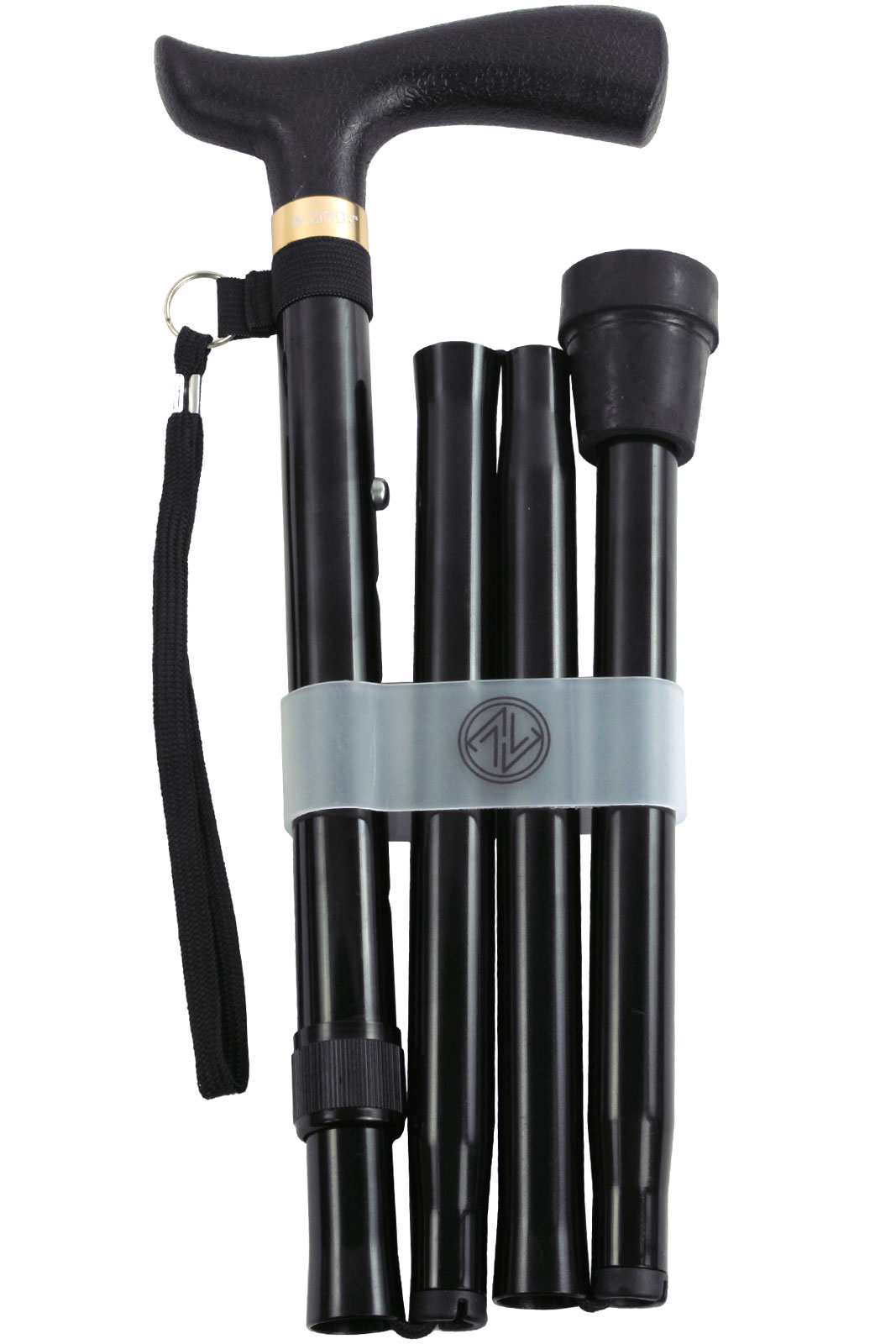 Ergonomic Gel Handle Folding Walking Stick - Black