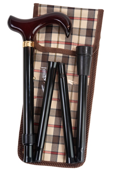 Deluxe Folding Walking Cane With Wooden Handle - Morris Pattern