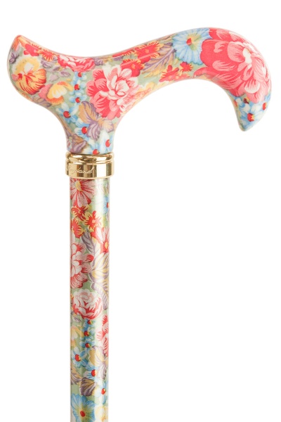 Petite Extending Derby Cane with Acrylic Handle - Peach Floral