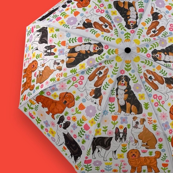 Spring Puppy Dogs Auto O&C Folding Art Umbrella by Naked Decor