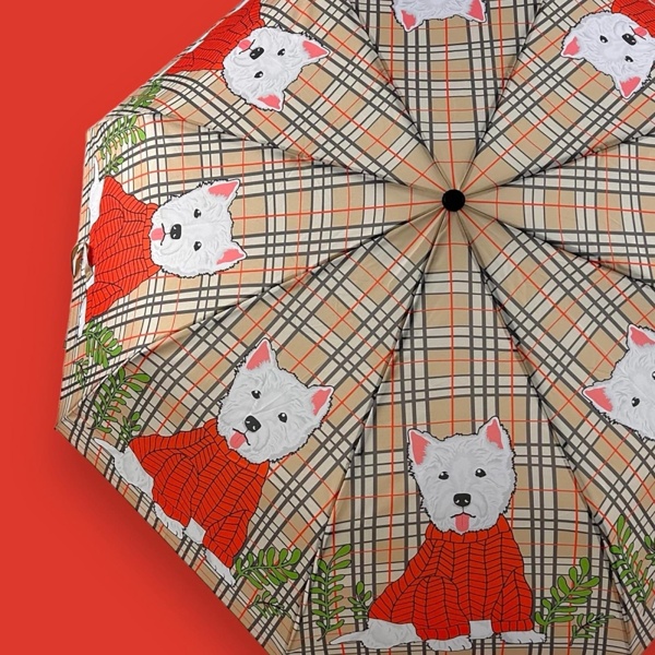 West Highland Terrier Plaid Auto O&C Folding Art Umbrella by Naked Decor