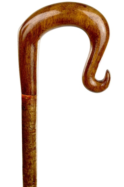 Handmade Iroko Wood Shepherd's Crook on Hazel Shaft