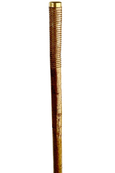 Handcrafted Hazel Hiking Stick with Carved Grooved Grip and Brass Cap