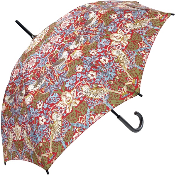 Morris & Co Kensington UV Protective Walking Length Umbrella by Fulton - Strawberry Thief Crimson