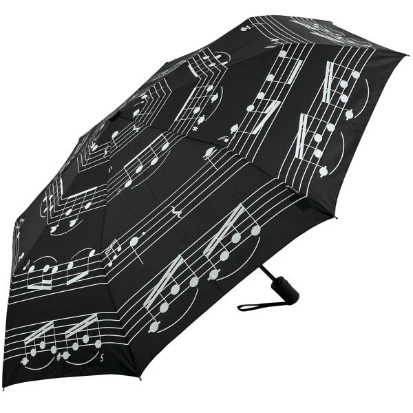 Music Notes Auto Open & Close Folding Umbrella - Black
